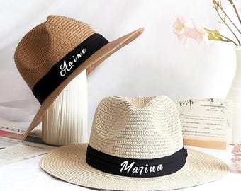 Personalized Straw Beach Hat: Custom Name, Bride Gift