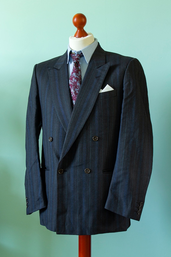 80s Double Breasted Navy Pinstripe Jacket - Gem