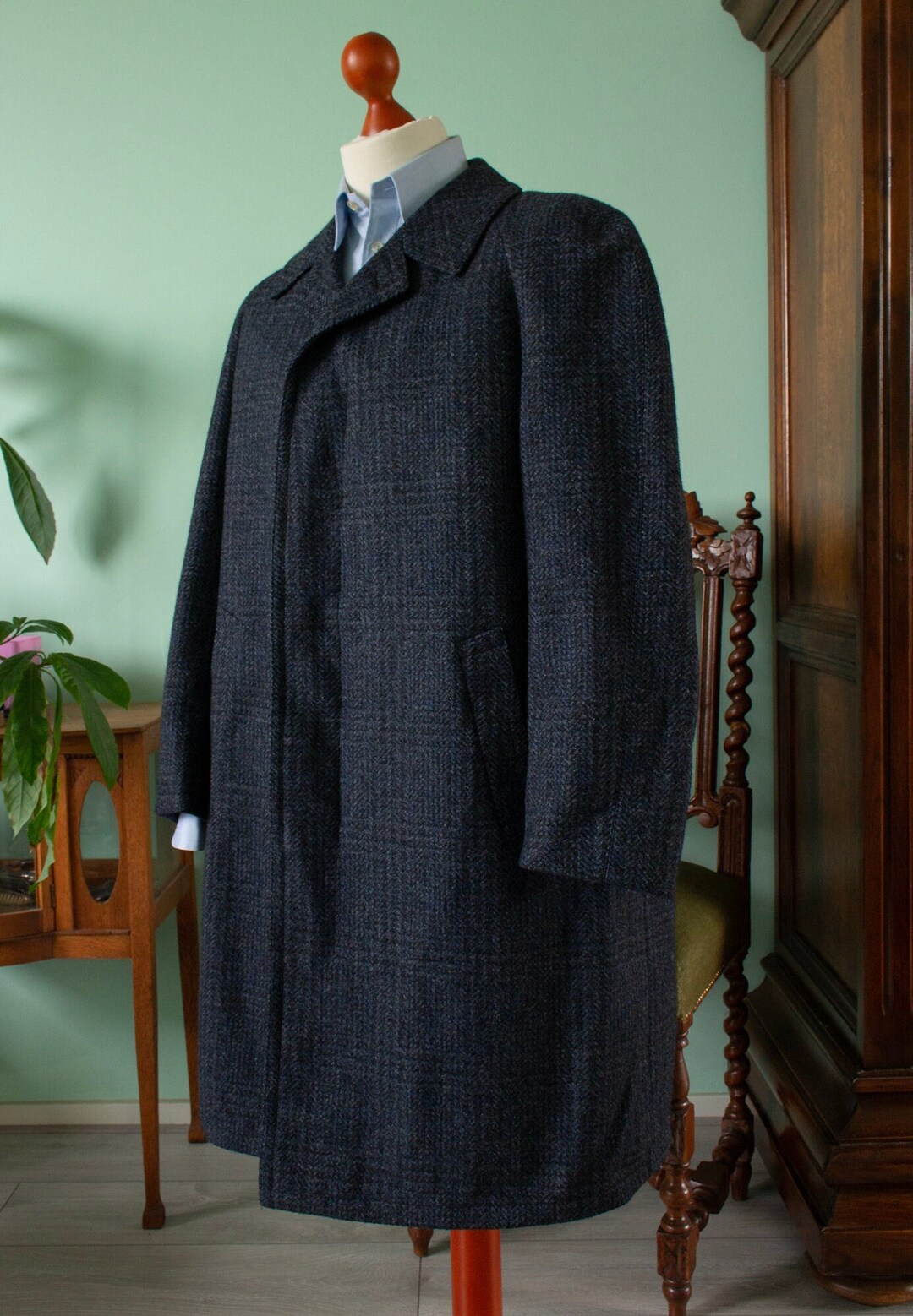 1970s Wool Navy Overcoat ziegler Check Pattern - Etsy