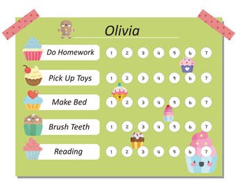 CUP CAKE Reward Chart for kids- Good parenting solution- Chore Chart for kids- Responsibility Chart