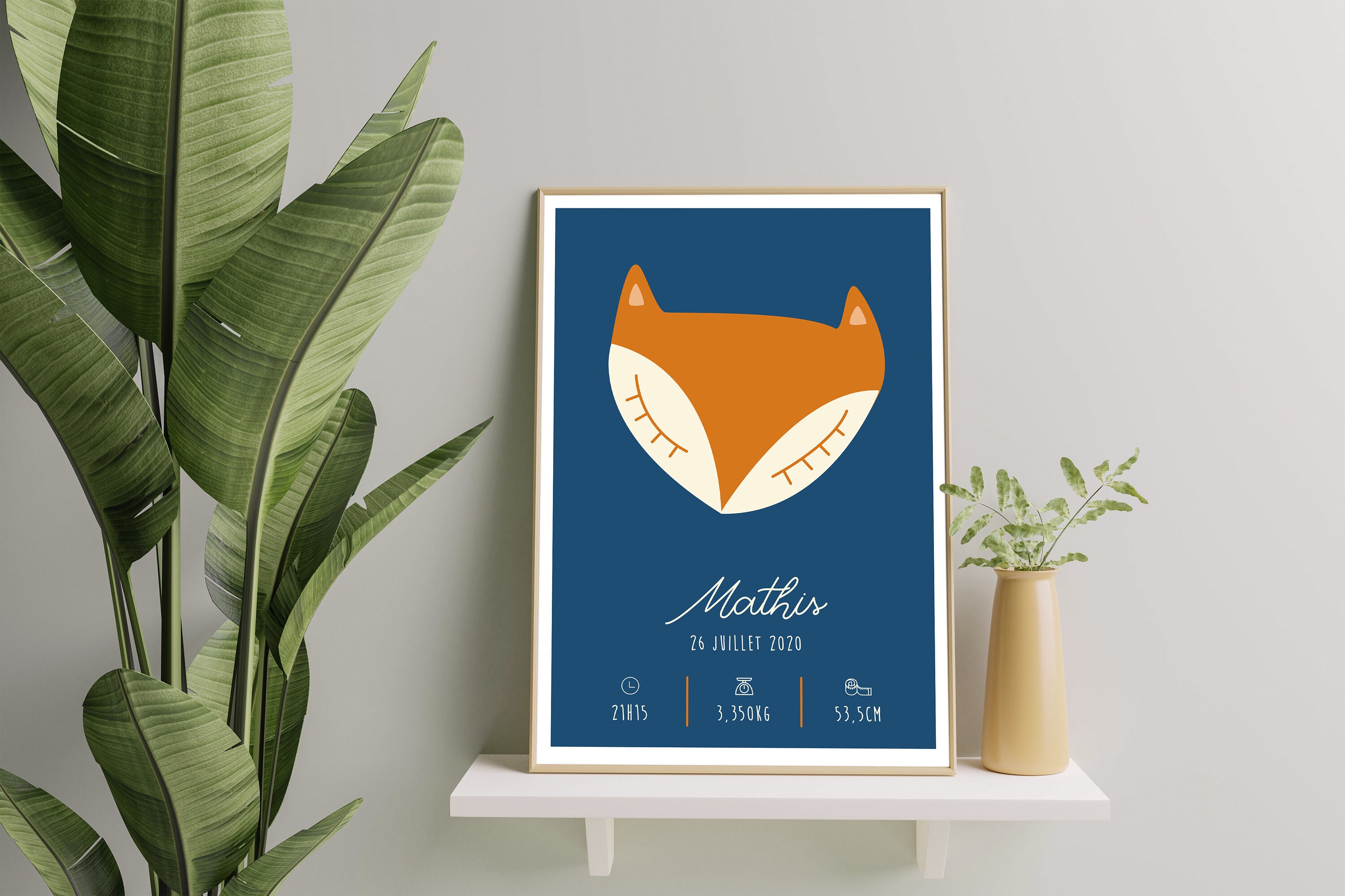 Affiche de Naissance Personnalisée Renard - Plusieurs Couleurs A4