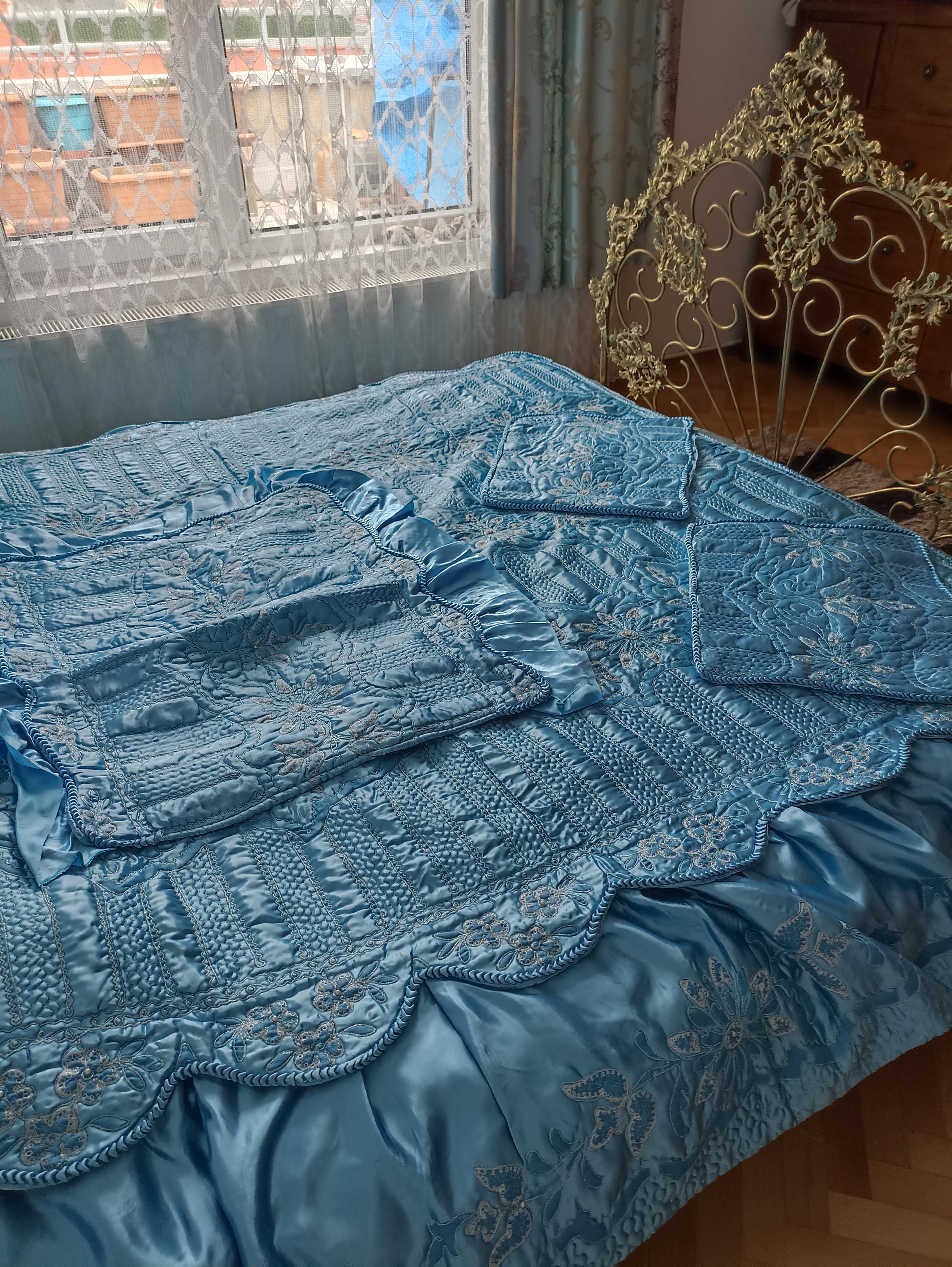 Marie Antoinette Vintage Saten Bed Cover,blue Bed Cover,bedspread