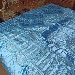 Marie Antoinette vintage saten bed cover,blue bed cover,bedspread,bedroom decor,shabby antique bed cover
