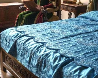 Marie Antoinette Vintage Saten Bed Cover,blue Bed Cover,bedspread
