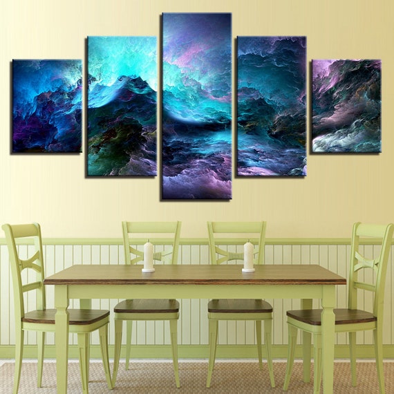 LARGE PURPLE TONE LAKE SPLIT CANVAS PICTURE WALL ART MULTI 4 PANEL 100 cm wide