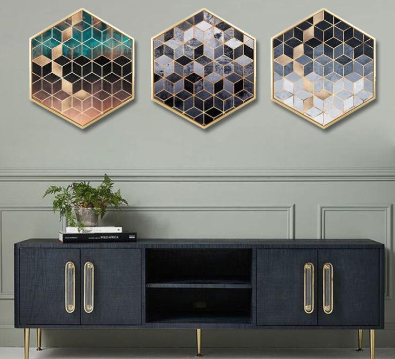 Luxury Abstract Geometric Hexagon Canvas Art Photo Printed - Etsy