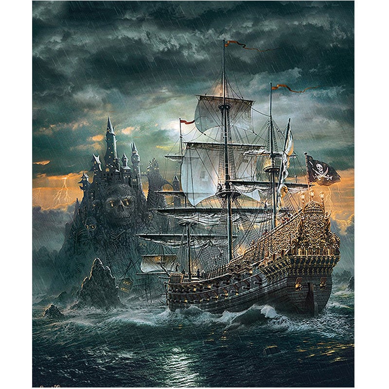 5D DIY Diamond Painting Pirate Ship Sea Kit Full Drill Square Etsy