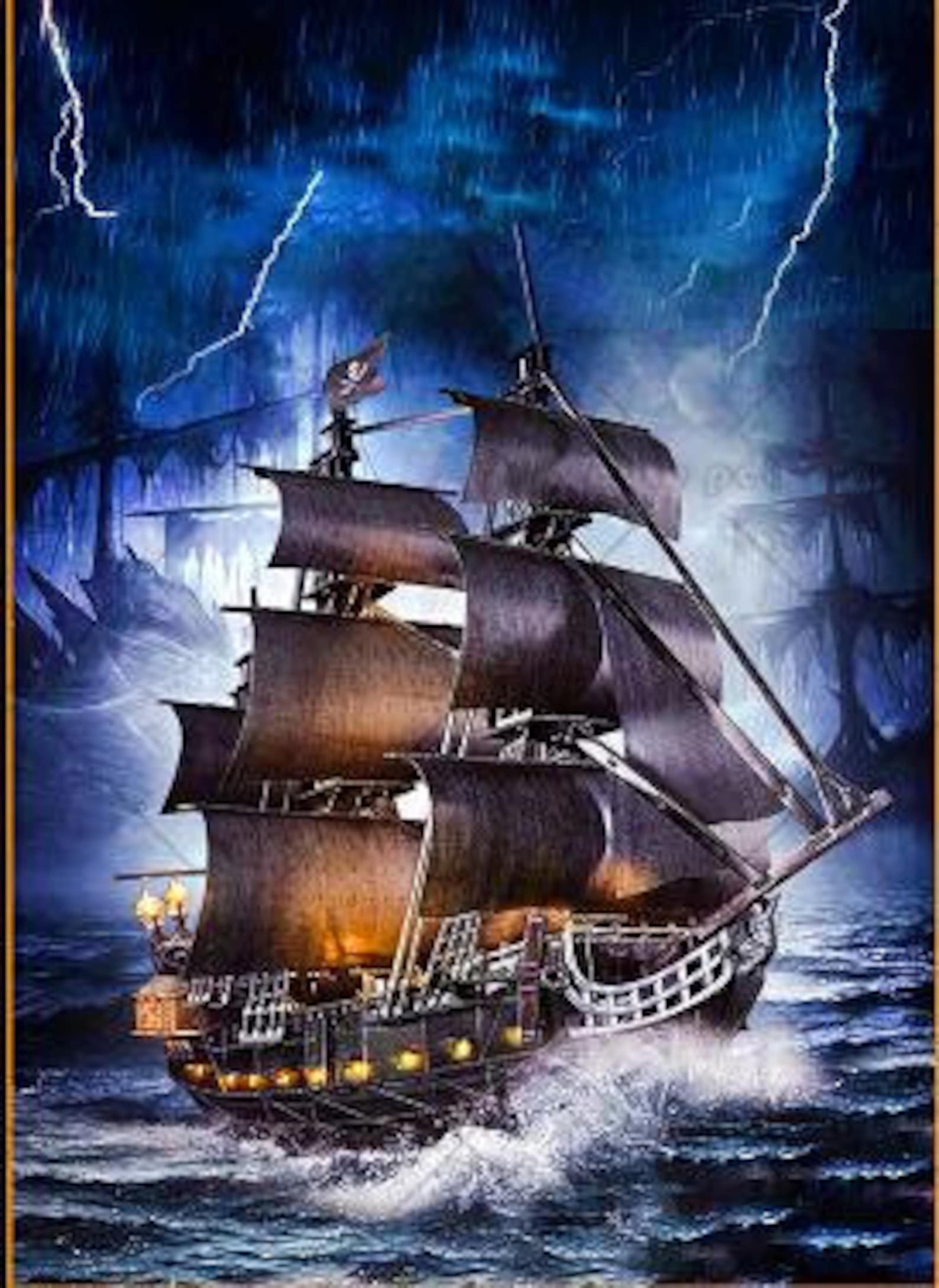 DIY Full Diamond Painting Sea Boat Cross Stitch Pirate Ship Etsy