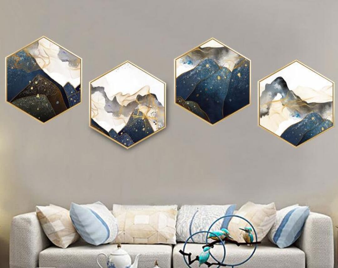 Hexagon Canvas Print Abstract Watercolor View Mountain Art Etsy