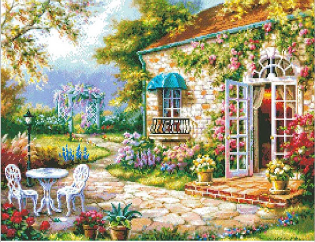DIY Large Diamond Painting, Cross Stitch, Garden Tree Flowers Wall Art,  Full Round Drill, Embroidery for Home Decor, 5D - AliExpress