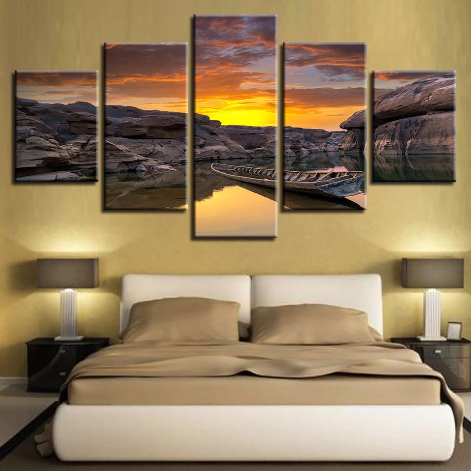 River Stone Sunset View Multi Panel Canvas Art Print - Etsy