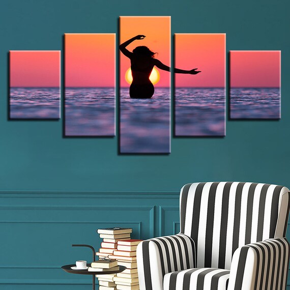 Multi Panel Ocean Sea Girl Canvas Art Printsea View Canavas Etsy
