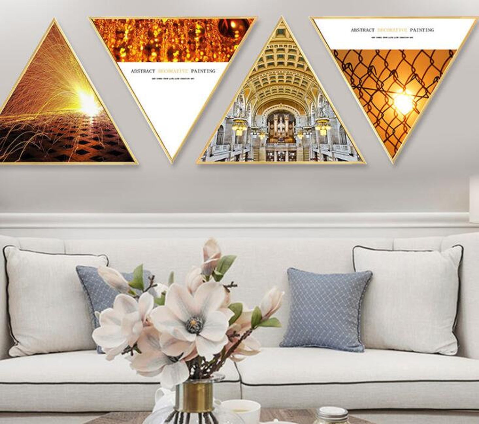Creative Gold Triangle Canvas Wall Art Photo Printed Home Wall Etsy