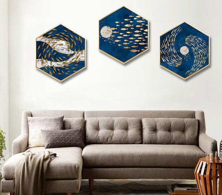 Multipanel Home Hexagon Canvas Print Abstract Fish Mountain | Etsy