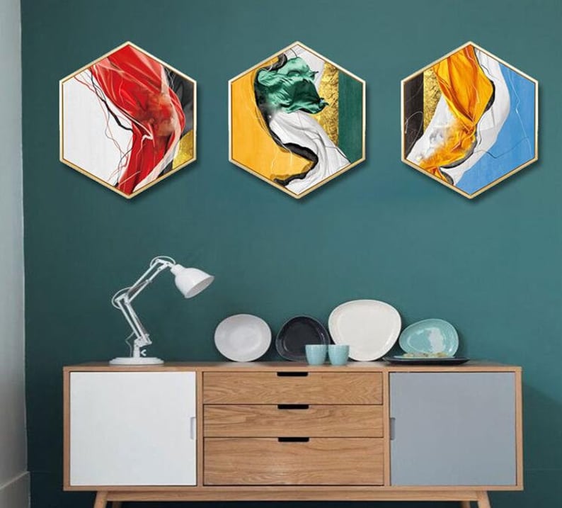 Abstract Hexagon Canvas Print for Bedroom Living Room Wall Etsy Ireland