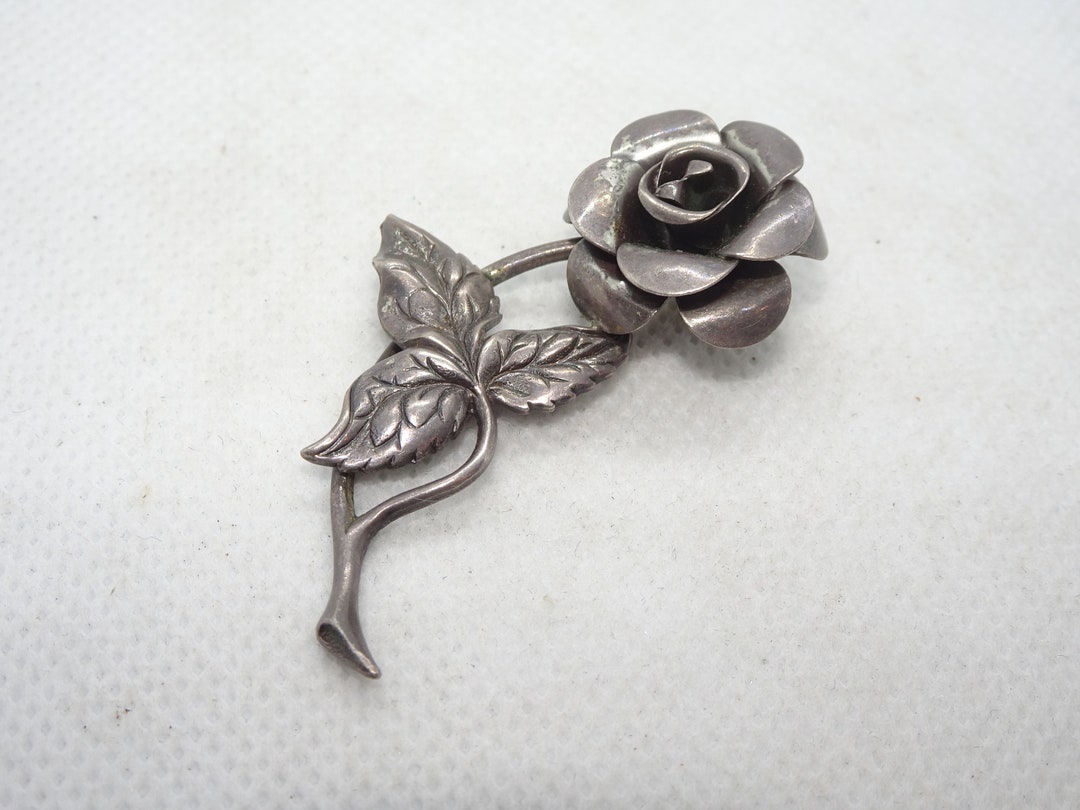 Vintage Sterling Silver Rose Brooch, Silver Rose Pin, Mothers Day Rose