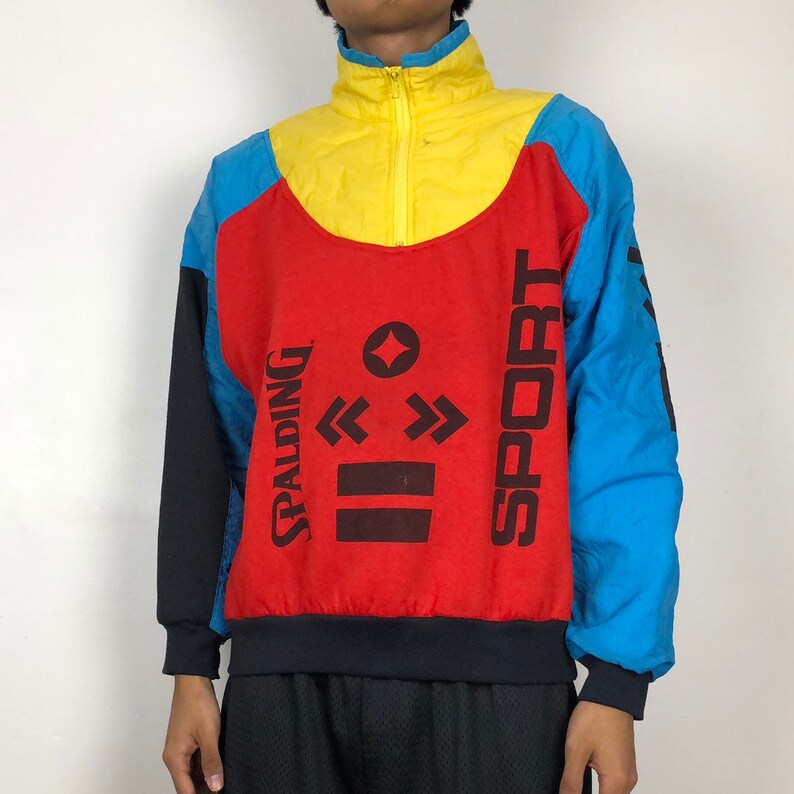 VTG Spalding Sport Quarter Zip Sweater Vintage 90s Colorblocking Style Fashion Mens Size Large L