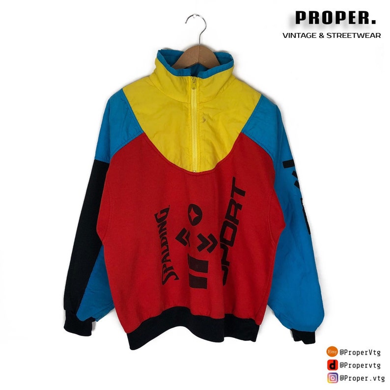 VTG Spalding Sport Quarter Zip Sweater Vintage 90s Colorblocking Style Fashion Mens Size Large L