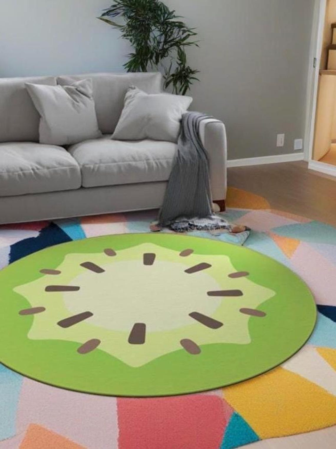 Round Rug Bluey Kiwi Handwoven Circular Carpet, Soft Play Mat for ...