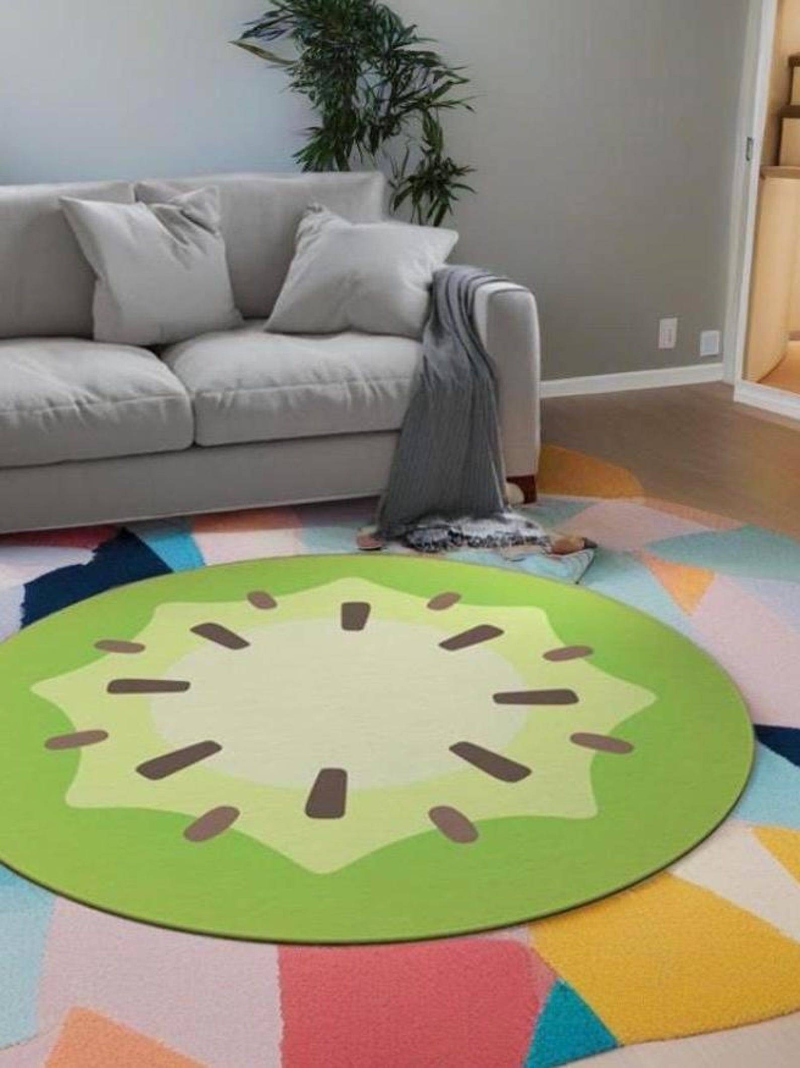 Round Rug Bluey Kiwi Handwoven Circular Carpet, Soft Play Mat for ...