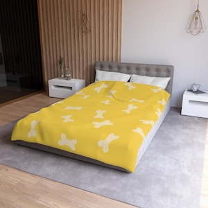 Bluey themed bed Microfiber Duvet Cover, Yellow Bedding with Dog Bones Design, Kids Bedroom Decor, Children's Bed Linen, Cartoon Character