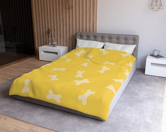 Funda nórdica con diseño de hueso de perro azul: ropa de cama infantil amarilla