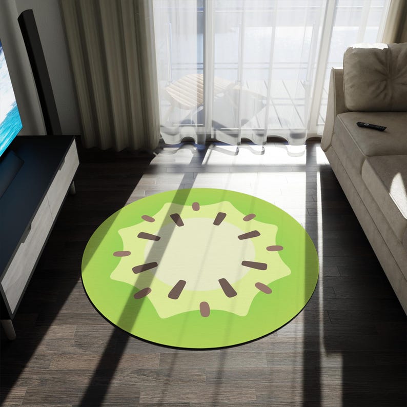 Bluey Kiwi Round Rug, Handwoven Circular Carpet for Home Decor, Unique ...