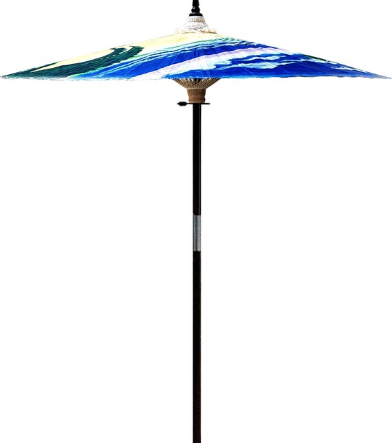 Patio Umbrella 7ft Hand-painted and Handmade Vanilla White Outdoor Umbrella Handmade From Bamboo and Hardwood