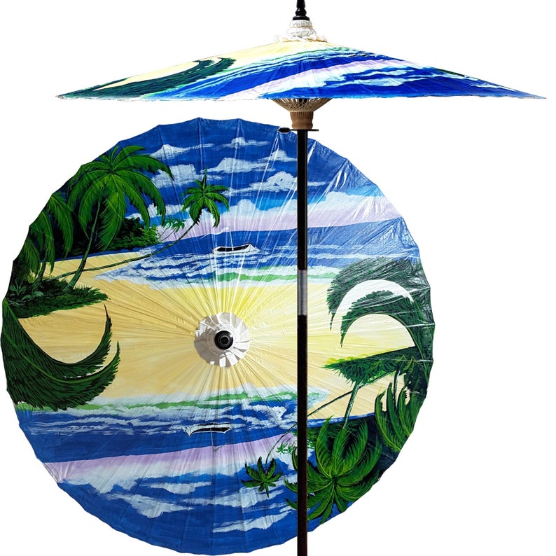Patio Umbrella 7ft Hand Painted And Handmade Paradise Beach Etsy
