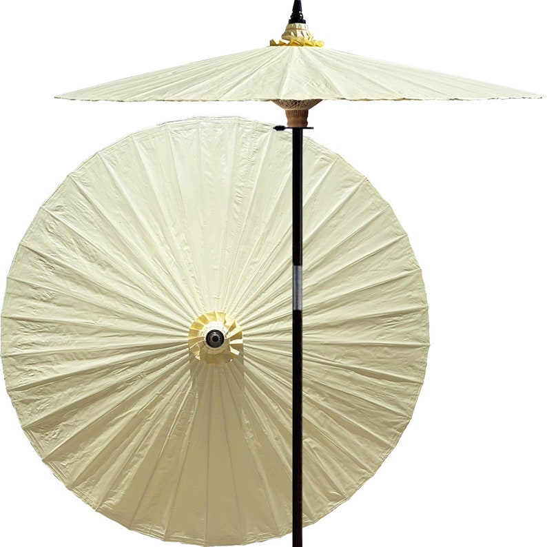 Patio Umbrella 7ft Hand-painted and Handmade Vanilla White Outdoor Umbrella Handmade From Bamboo and Hardwood