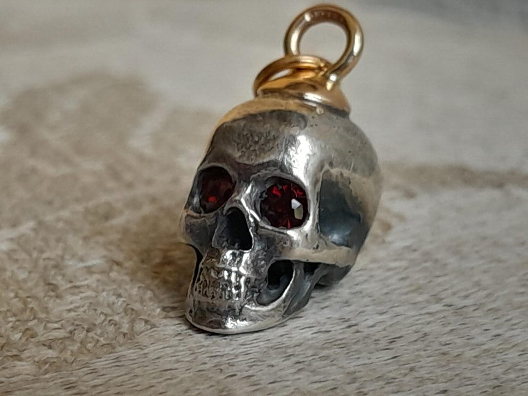 Antique Memento Mori 9ct Gold and Sterling Silver Skull Pendant With ...