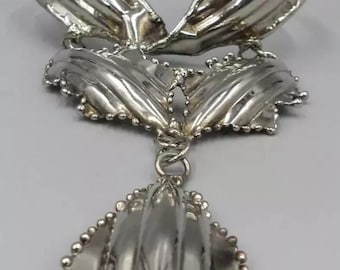 Vintage Sculptural Silver Plated Necklace, Artisan Leaf Choker