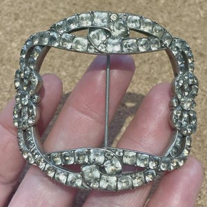 Large Antique Georgian Sterling Silver Black Dot Paste Bows Buckle Brooch