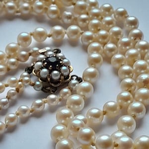 CLEARANCE / Antique 9ct Gold Amethyst & Pearl Clasp Double Strand Akoya Cultured Sea Pearl Necklace
