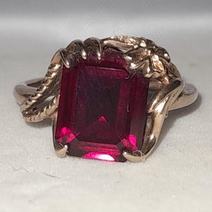 REDUCED TO CLEAR / Art Nouveau Jugendstil 9ct Gold Stylised Hand And Flower Ruby Ring, Unusual, Rare image 1