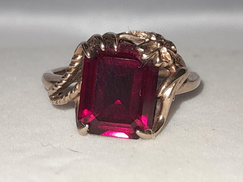 REDUCED TO CLEAR / Art Nouveau Jugendstil 9ct Gold Stylised Hand And Flower Ruby Ring, Unusual, Rare image 1