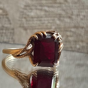 REDUCED TO CLEAR / Art Nouveau Jugendstil 9ct Gold Stylised Hand And Flower Ruby Ring, Unusual, Rare image 5