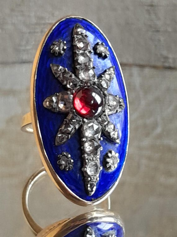 Fabulous Rare Antique Georgian Bague Au Firmament Celestial Star Diamond Ring