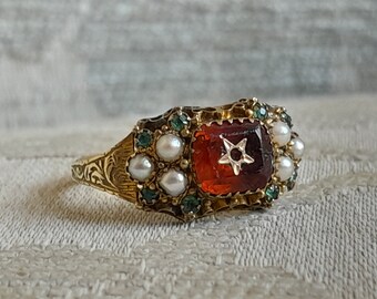 Unusual Rare Antique Victorian Birmingham 1874 15ct Gold Star Ring