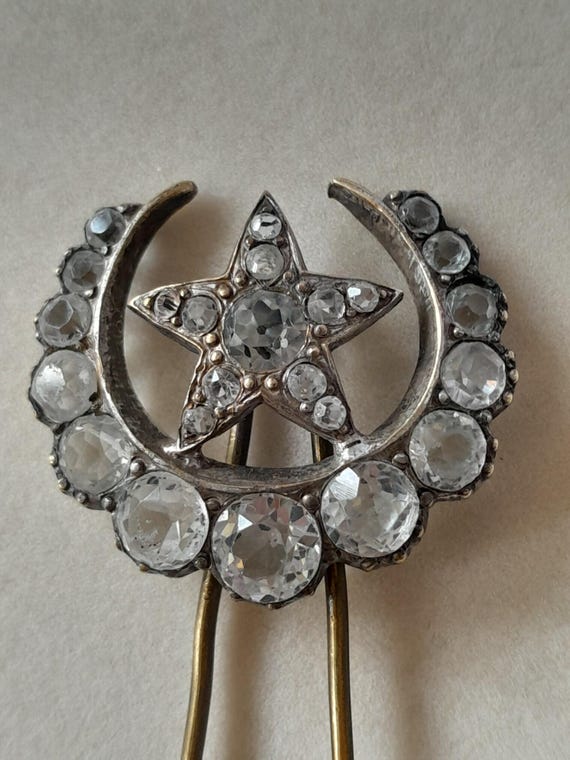 Brilliant Antique Victorian Celestial Two Pronged Hair Comb  display picture 1