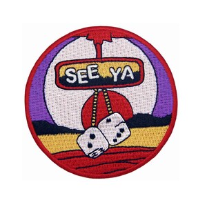 Driving Away Under Sunset Sew Iron On Round Patches Popular Badge Transfer Embroidered Biker Patches