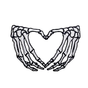 Skeleton Heart Hands Embroidered Iron On Patch Applique