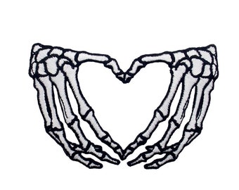 Skeleton Heart Hands Embroidered Iron On Patch Applique