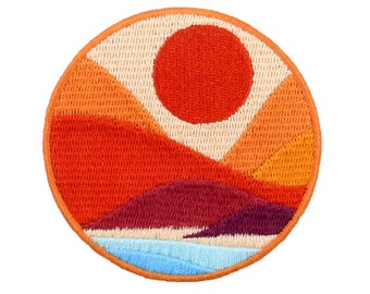 Seaside with the Brilliant Mountains Embroidered Patch Embroidery Patches Badge Iron Sew