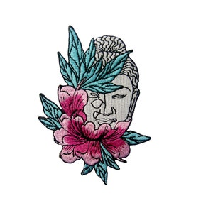 Buddha and Lotus Flower Applique Embroidered Badge Iron On Sew On Patch