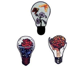 Rose Flowering in the Light Bulb/Brain In the Broken Light Bulb Embroidered Iron On Patches