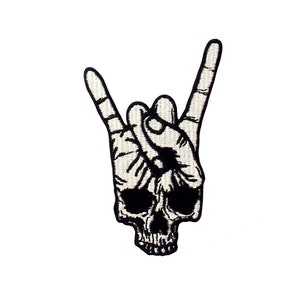 Rock and Roll Skull Hand Symbol Finger Sign Sew-On Embroidered Cloth Patch