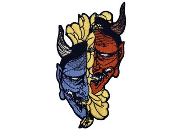 Japanese Hannya Oni Demon Flames High Quality 100% Embroidered Patch Iron-On Japanese Hannya Oni Demon Flames High Quality 100% Embroidered Patch Iron-On
