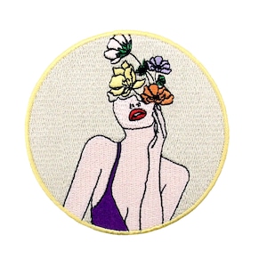 Woman With Flowers Iron On Patch Sew on transfer Embroidered badge