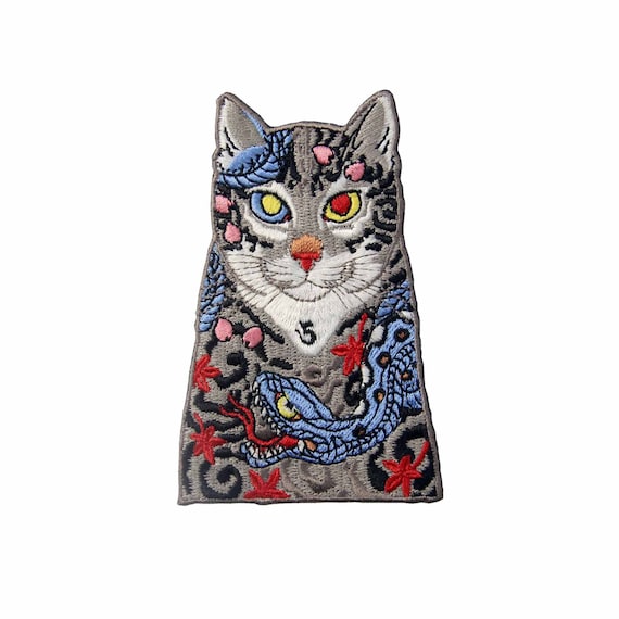 Cats with Snake and Leaves Tattoo Patch Embroidered Applique Iron On Sew On Emblem Cats with Snake and Leaves Tattoo Patch Embroidered Applique Iron On Sew On Emblem
